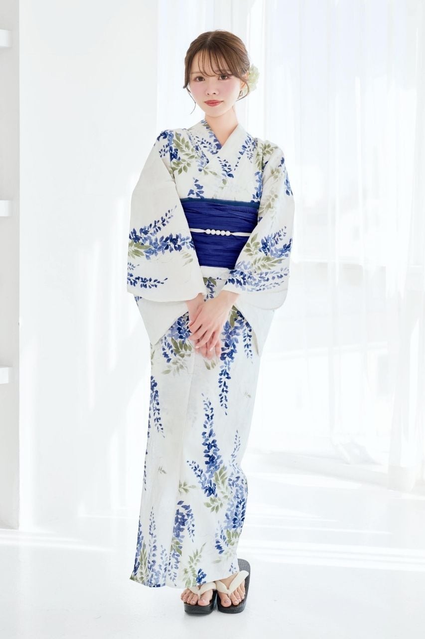 浴衣4点setはんなり青藤さがり【帯ネイビー】Y5-12 | ANDESIR