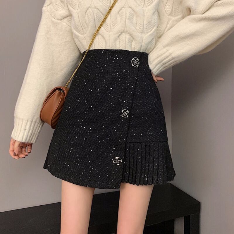 ハイウェストウェストスカート スプリング薄手プリーツAラインショート 春物 1号婦人47005371419