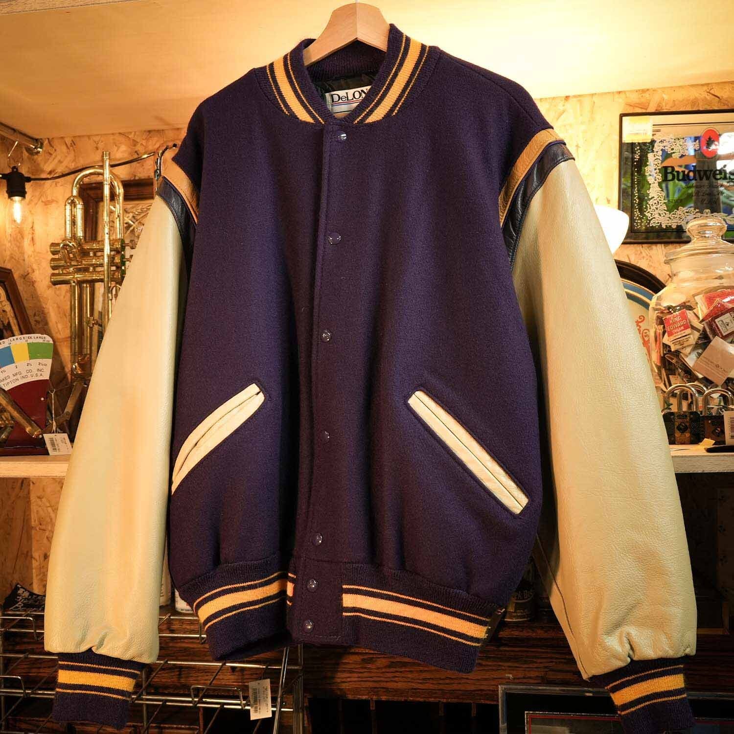 美品 DeLONG スタジャン レザー ウール USA製 刺繍 ワッペン アメリカ製 DeLONG レザー ワッペン 刺繍 スタジャン 【公式通販】