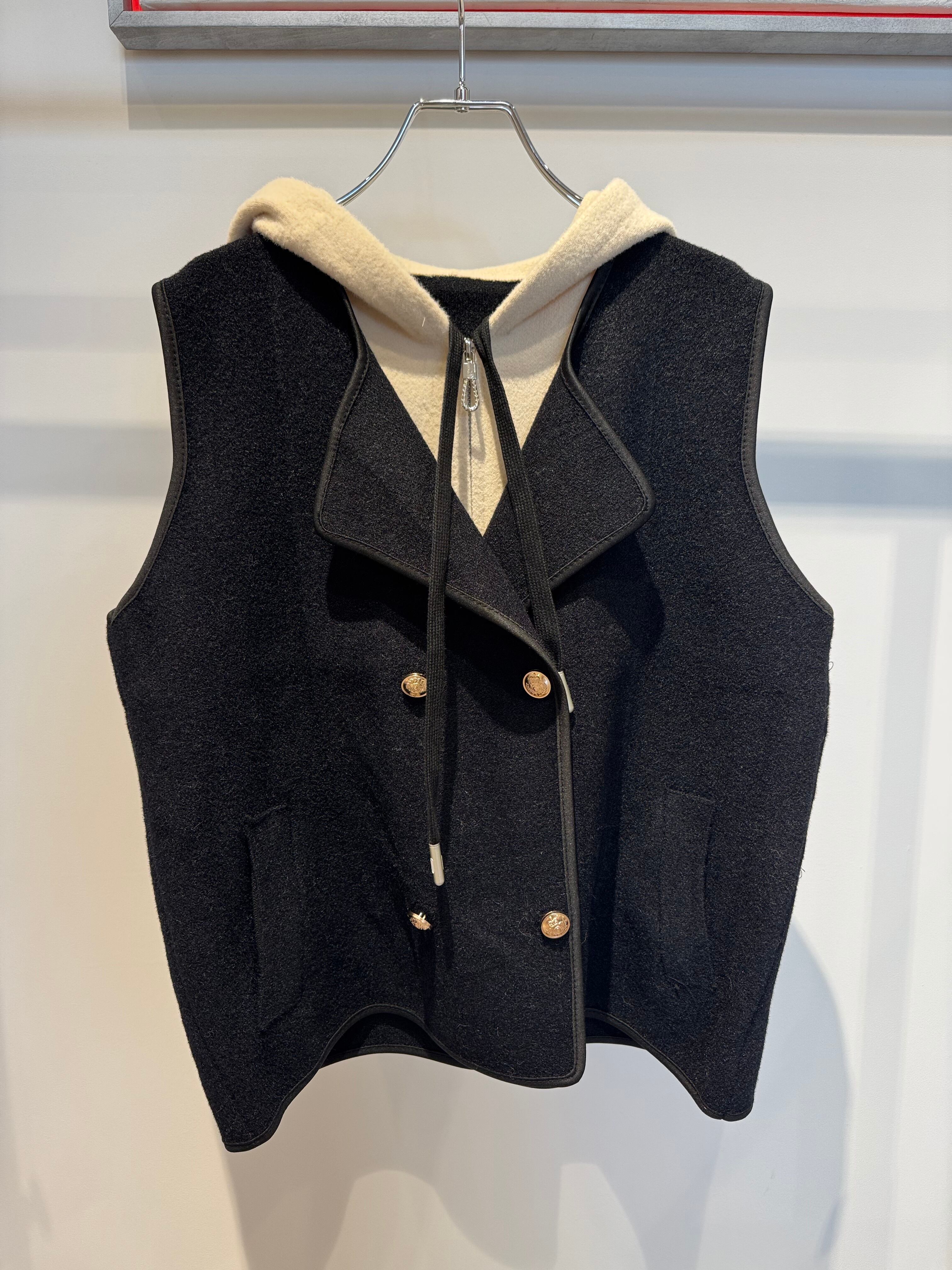 tow tone layered like hood knit vest