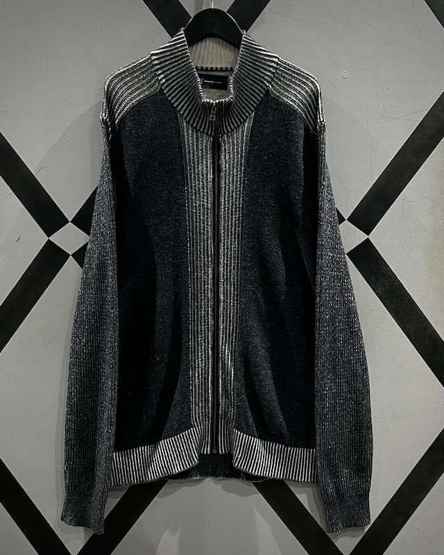 【X VINTAGE】Switching Design Vintage Loose Zip Up Knit Jacket