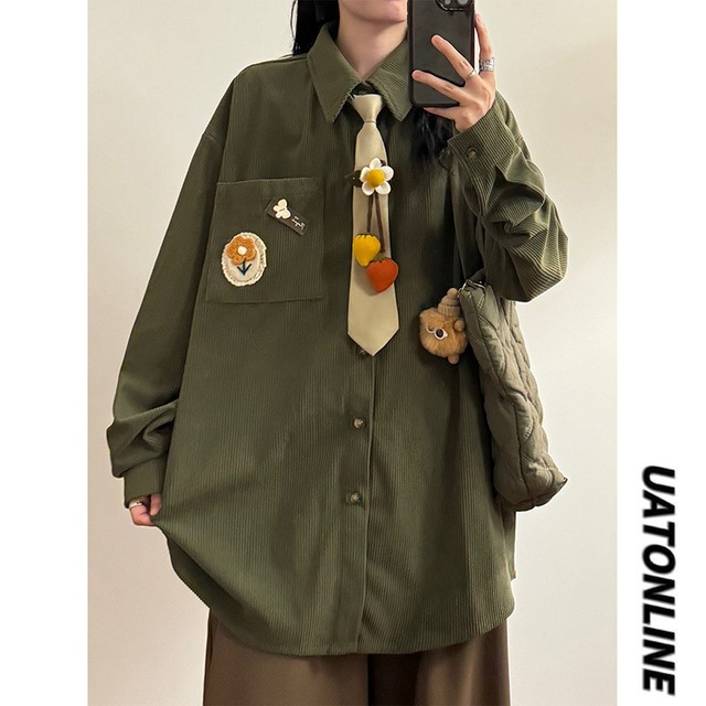 【UATONLINEシリーズ】★シャツ★ 2color トップス 長袖シャツ 男女兼用 メンズ レトロ コーデュロイ 可愛い