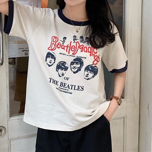 メンズ好雰囲気 70s ハウディドゥーディ 染み込み プリント リンガー Tシャツ M