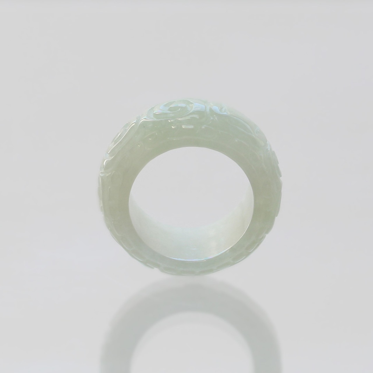 Carving NyoY 翡翠くり抜き甲丸リング A貨翡翠 jd_rg2517