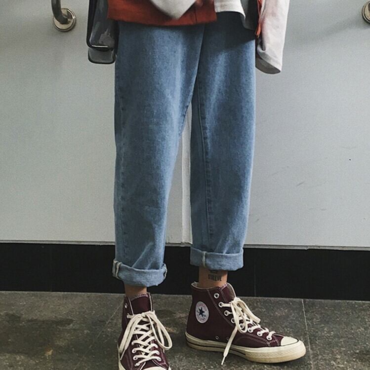 全2色 デニム パンツ ストレート カジュアル サイドライン