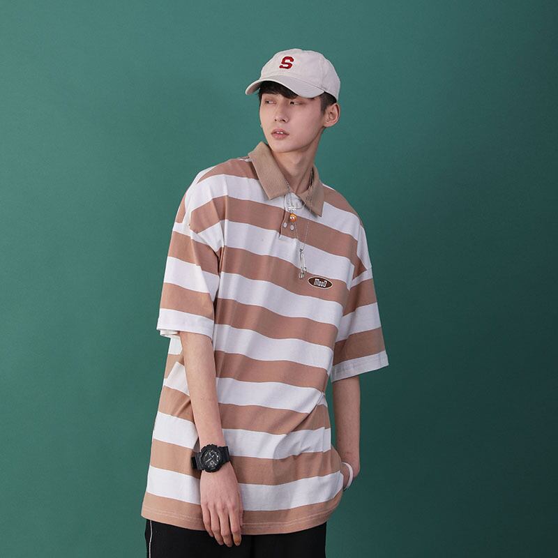 全2色 Tシャツ カットソー ボーダー カジュアル 襟付き 半袖