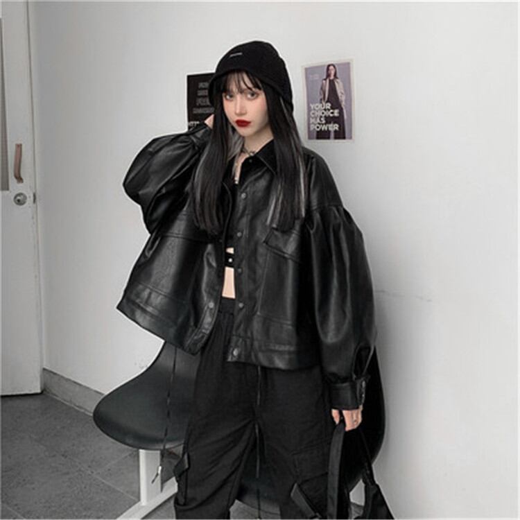 上品映えBF風ブラック オートバイ服 pu レザー ショートスタイル 小さい新鮮な ジャケットコート