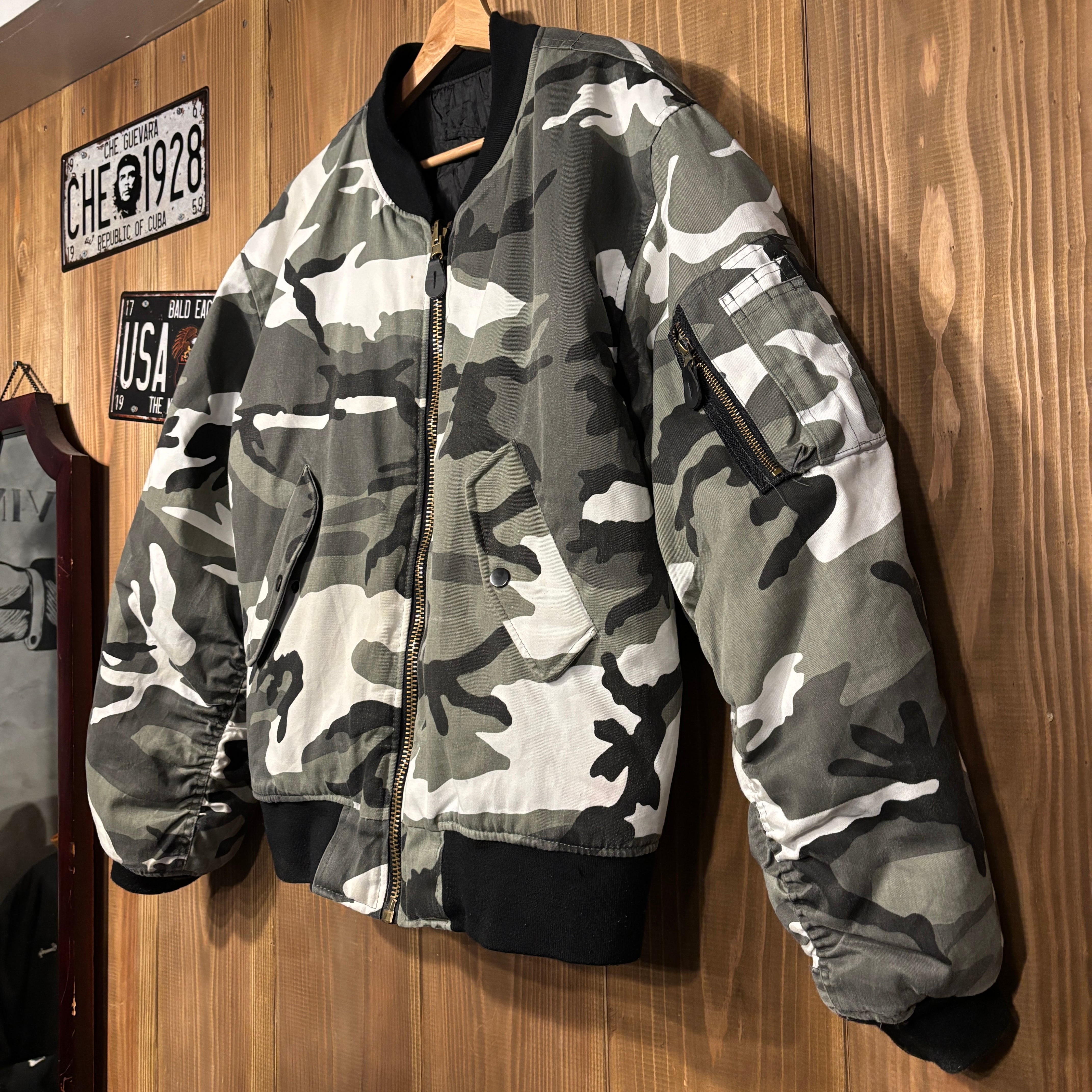 00s MA-1 フライトジャケット モノクロ 迷彩 ミリタリー ブルゾン XL