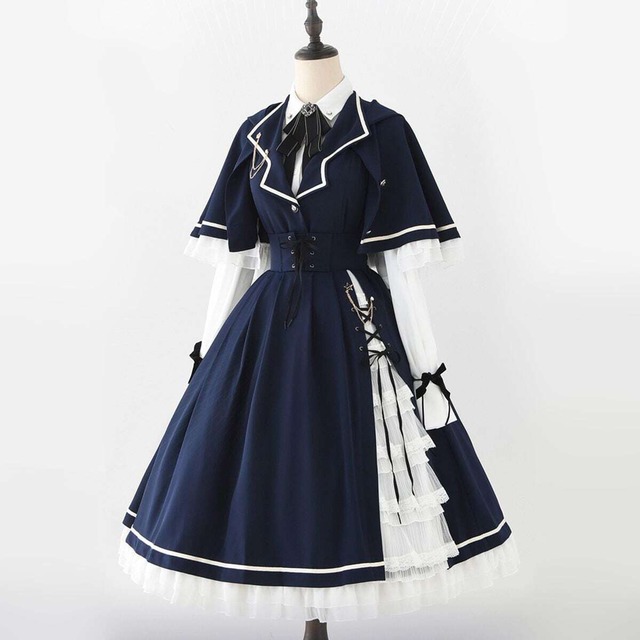 【予約商品】クラシカル 学園風 セットアップ ワンピース ショートケープ ネックリボン付き