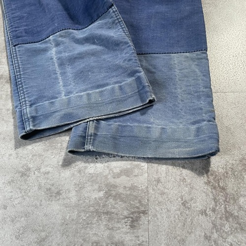 40-50s フレンチワーク パッチワーク モールスキン ブルー パンツ W34 詳細写真9