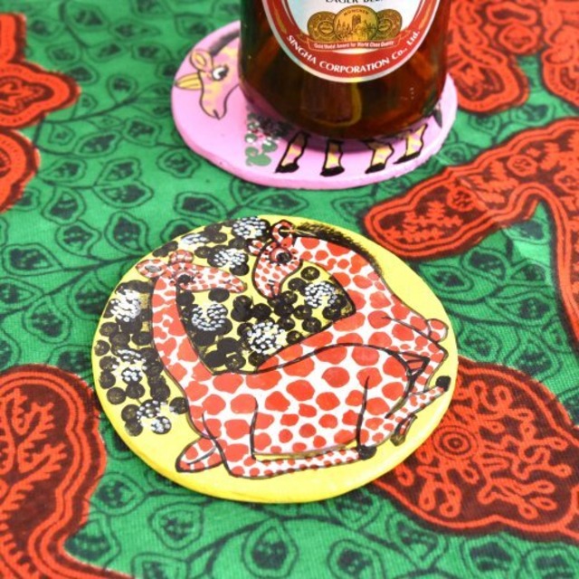 アフリカアート ティンガティンガ・コースター キリン イエロー C