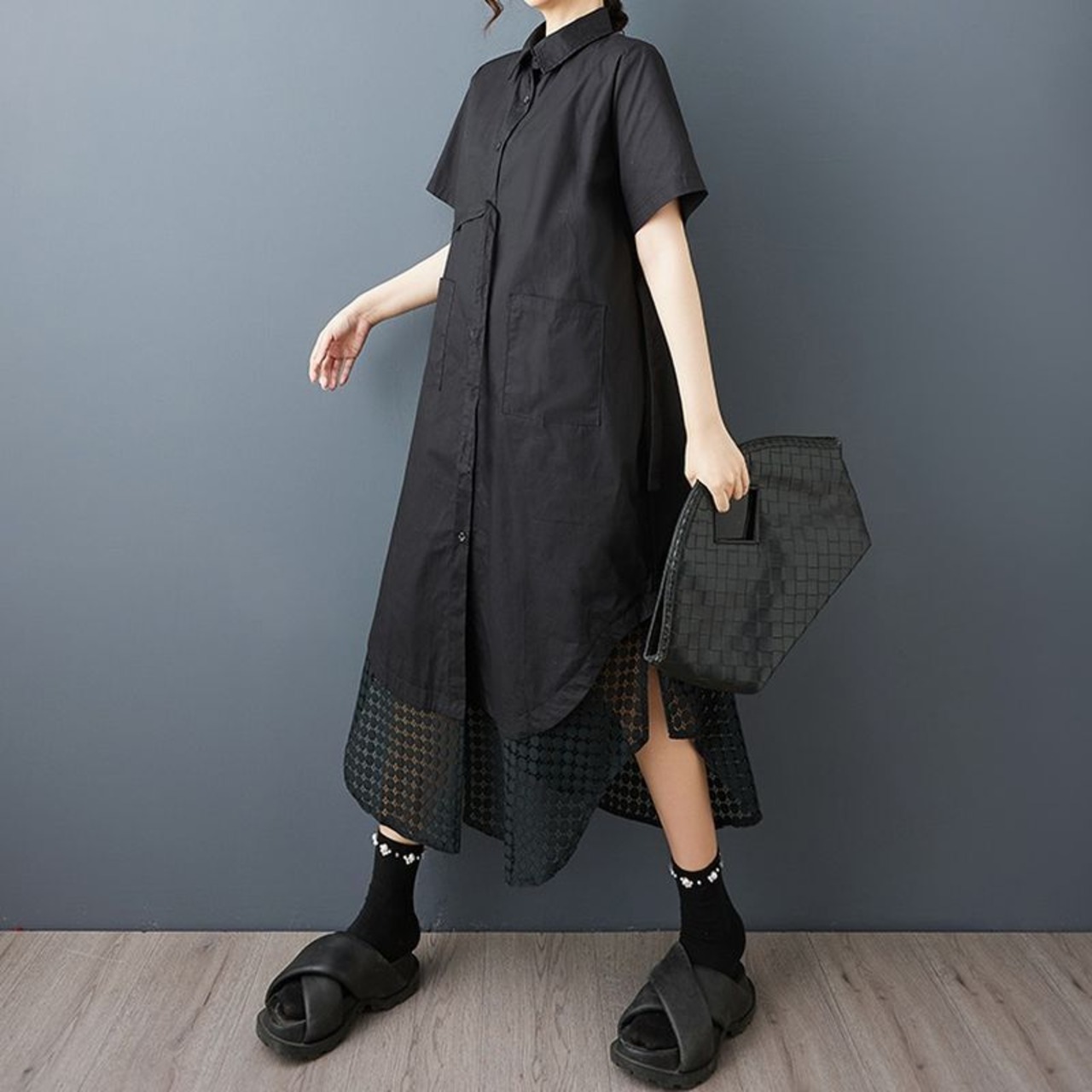 メッシュヘム シャツワンピース  30124