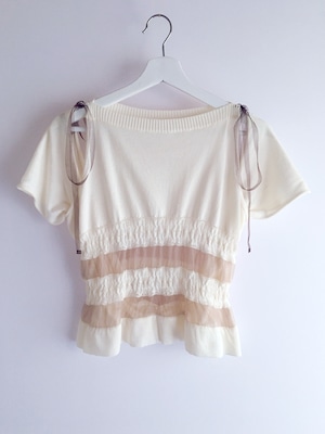 YUKI SHIMANE Shirring Knit top - GREY/WHITE