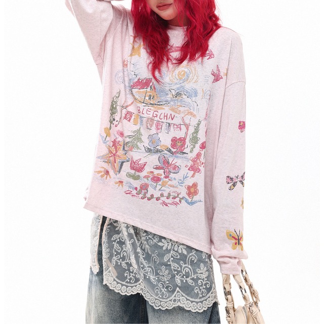 dreamy drawing long tee　ドリーミードローイングロングティー　J1715