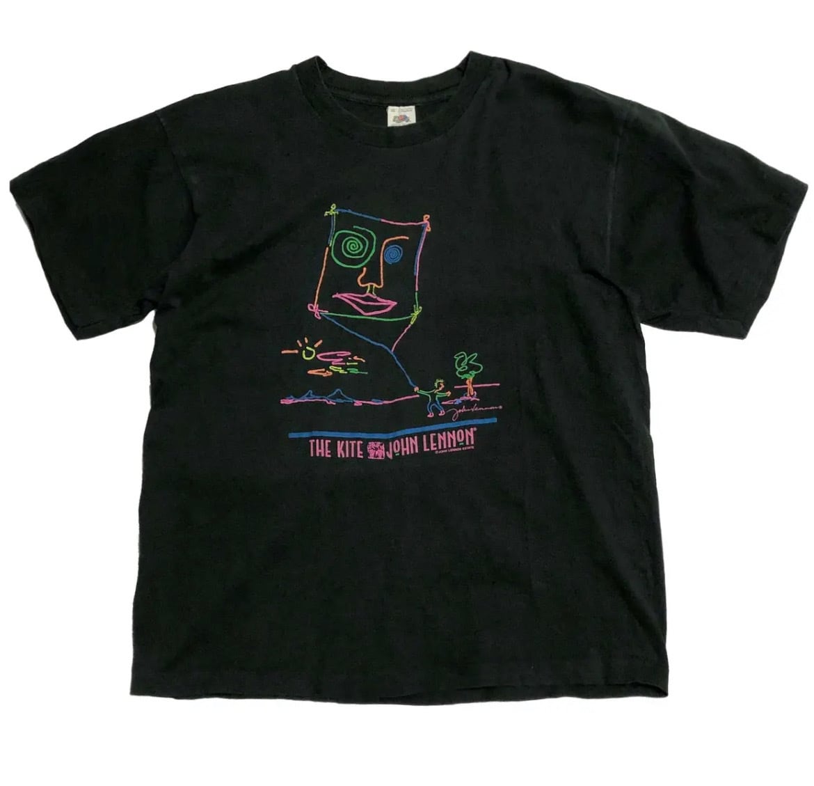 80s John Lennon 蛇雲玲音 THE KITE ネオン アート リトグラフ Tシャツ