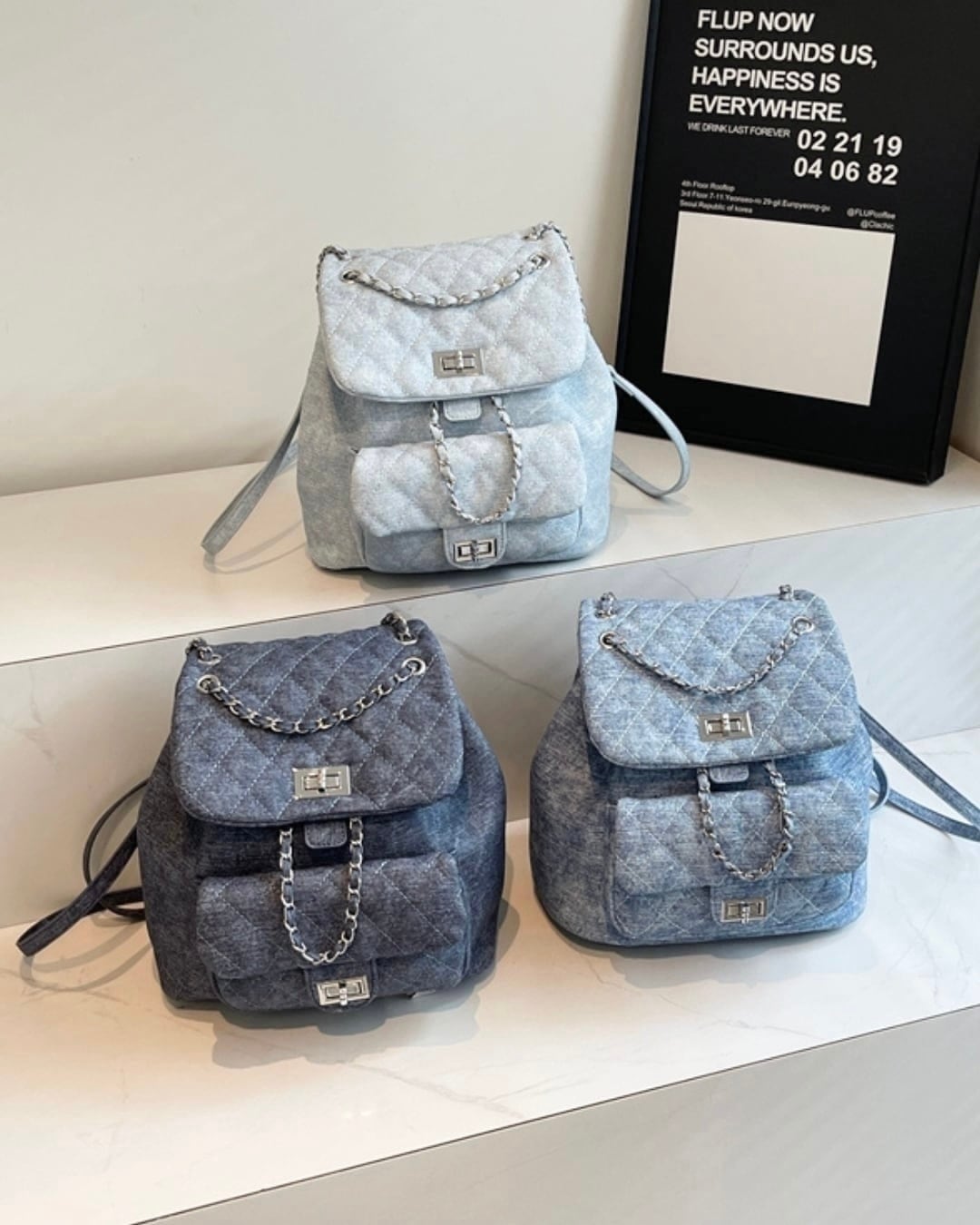 デニムキルティングチェーンリュック(3 colors) 25WP08126