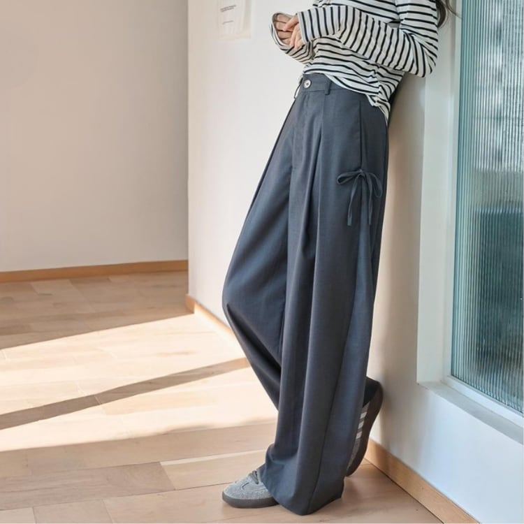 サイドリボンタックボリュームフルレングスパンツ A02070