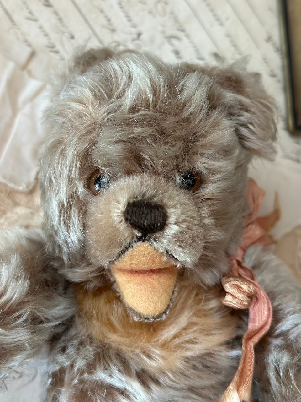 ピンクリボンのオープンマウスベア くま ぬいぐるみ | Brocante de La