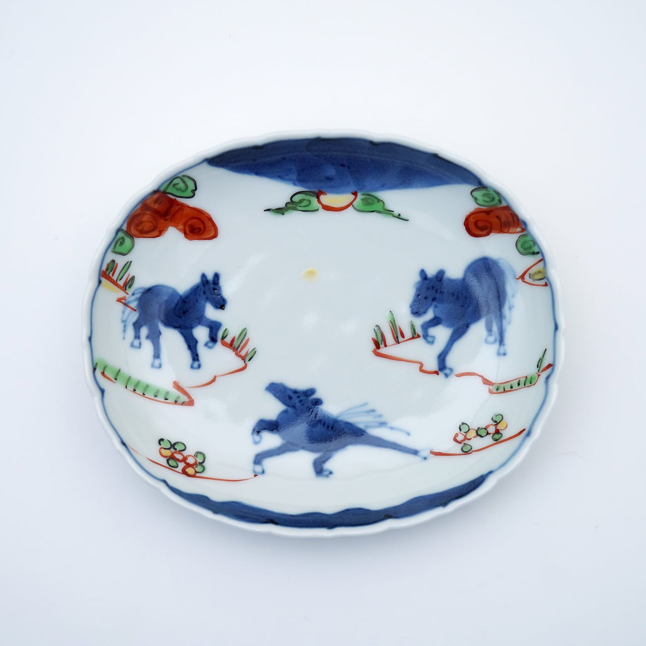 天啓飛馬画皿 天啓赤絵群馬図4寸輪花小判皿 | 福珠窯ファクトリーショップ