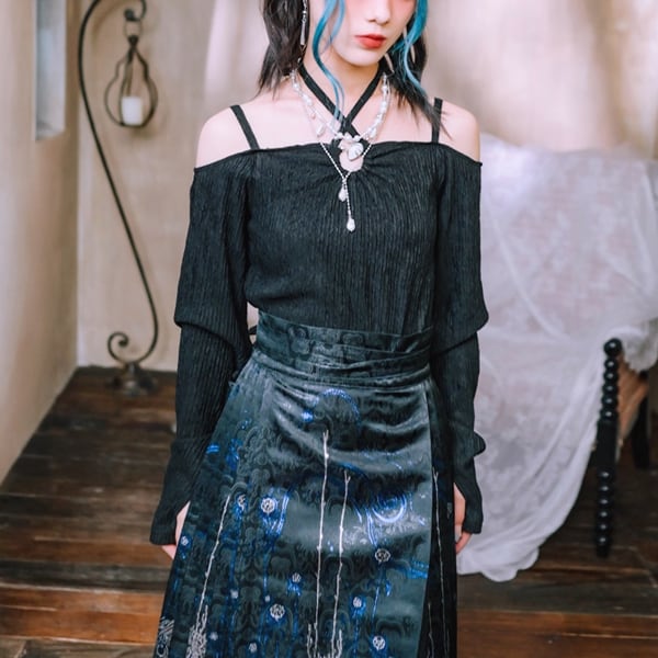 オフショルクロスホルターネックロングスリーブカットソー(ruf_02464)