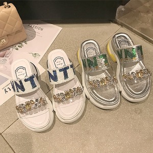 【送料無料】 サンダル 厚底 シューズ 靴 ラインストーン レディース 美脚 スタイルアップ 脚長 カジュアル スポーティー おしゃれ 大人可愛い かわいい お洒落 キラキラ ホワイト 白 シルバー 銀 20代 30代 夏 お出かけ デート 女子会