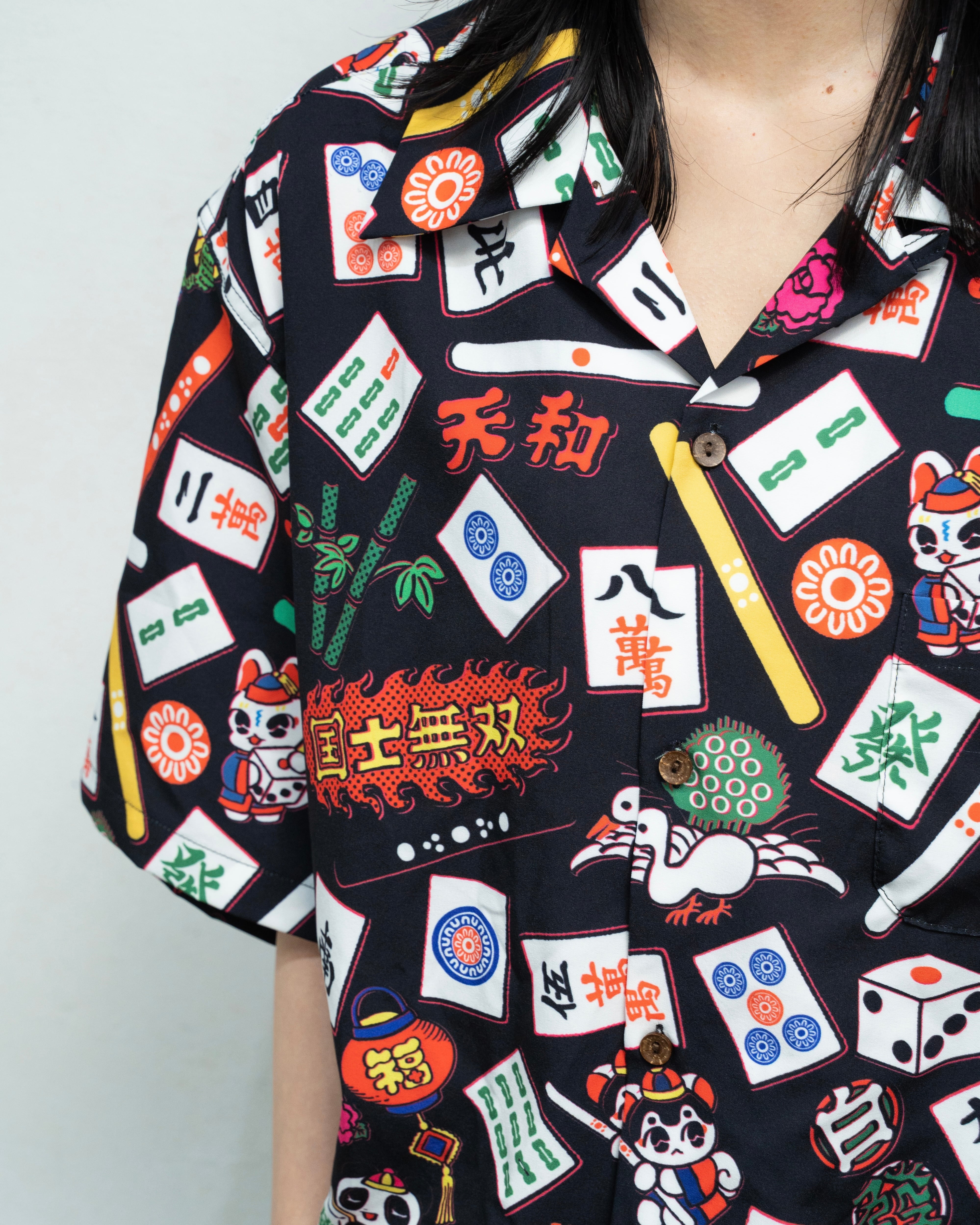 中村杏子コラボ麻雀総柄シャツ/black | チュウカタベタイ