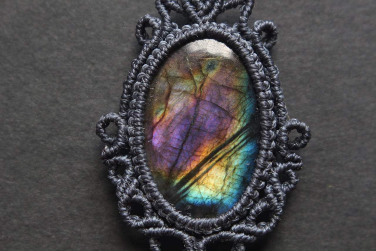 Multi Purple Labradorite micro macrame pendant