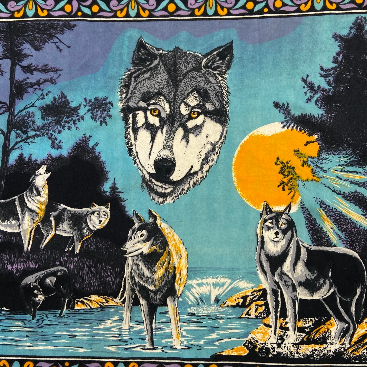 ヴィンテージ Wolf Art Blanket 狼 アニマルプリント ブランケット ヴィンテージ Wolf Art Blanket 狼 アニマルプリント ブランケット