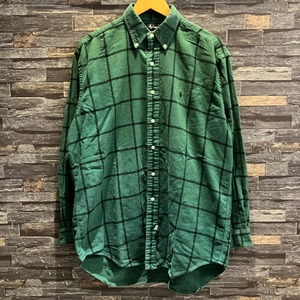 #RALPH LAUREN FLANNEL CHECK B.D SHIRT GREEN 1990'S OLD