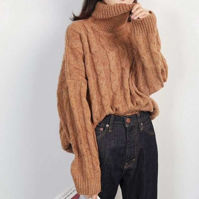 秋冬 新作 ケーブルニット ニット セーター タートルネック ドロップ