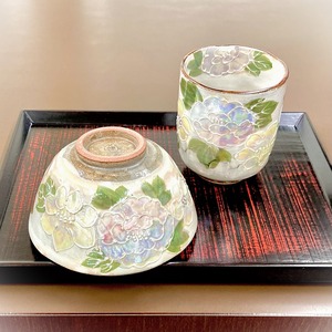 清水焼　花紋　飯碗・湯呑