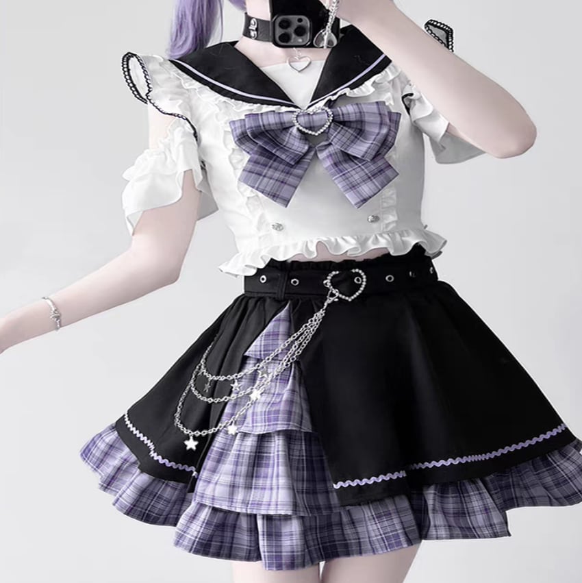 ハンドメイドオーダー受付ページ【ゆめかわ系】 ゆめかわ♡チェーンベルト付きセーラーセットアップ set82 | ゆめかわ