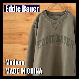 【Eddie Bauer】プリント スウェット トレーナー カーキ メンズM アメリカ古着