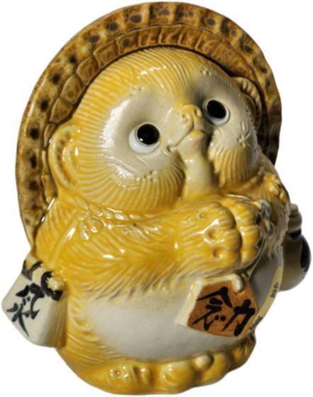 風水狸 黄 (大) 金運 （信楽焼き・陶器 ・置物・風水・たぬき・タヌキ