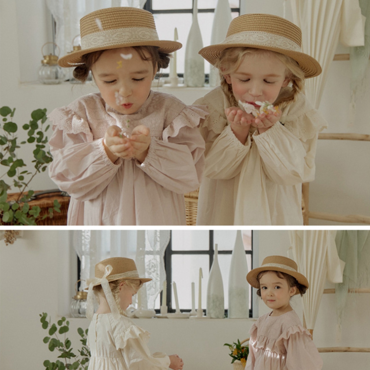 秋肩レースつき長袖ワンピース2色