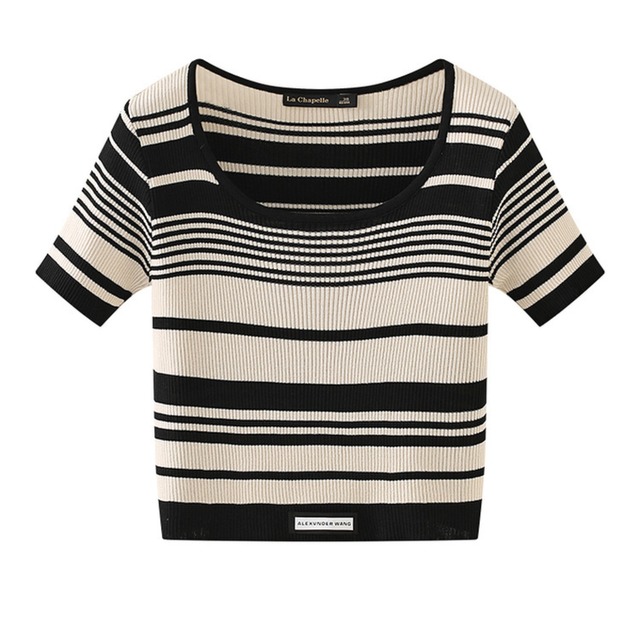 ボーダー半袖ニット　21800