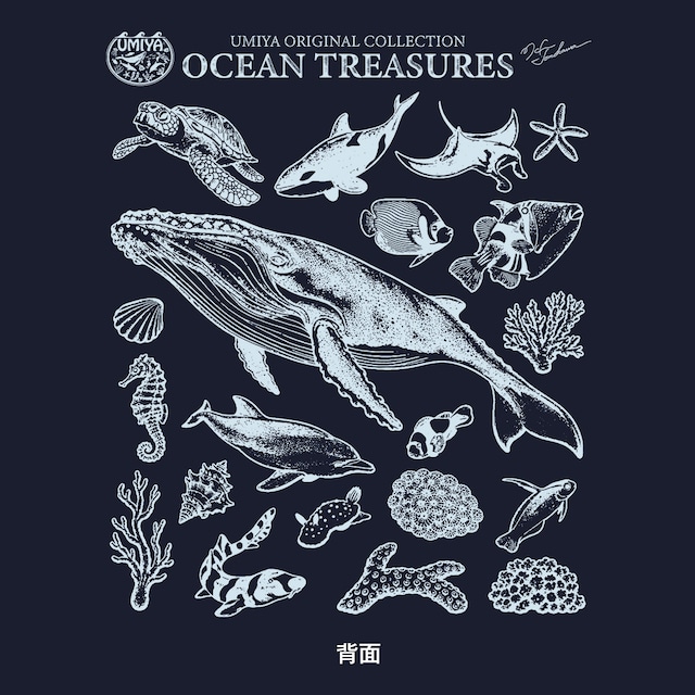 海洋生物ヴィンテージ風プルオーバーパーカー｜OCEAN TREASURES／Model-02（ネイビー）