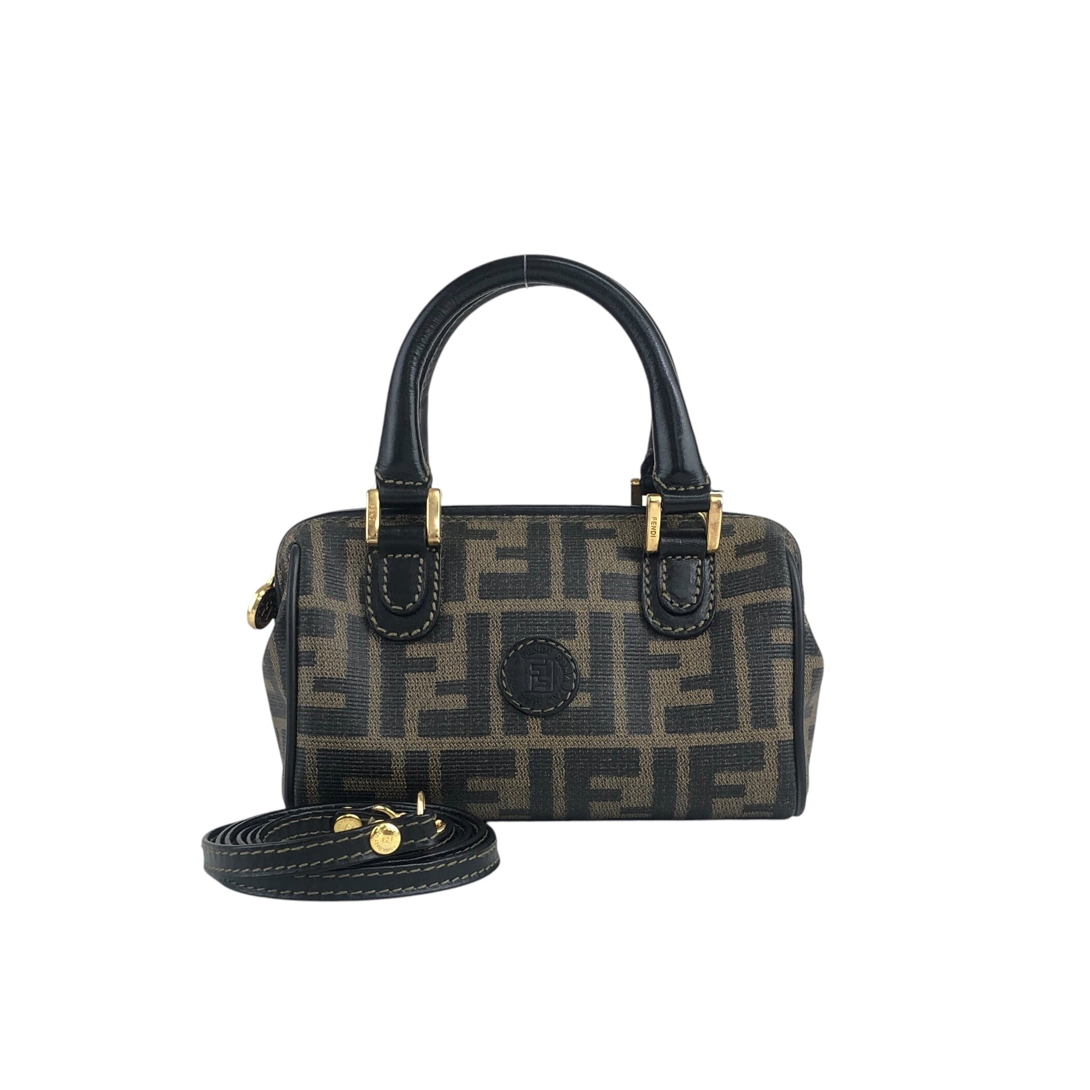 FENDI フェンディ ズッカ ショルダーバッグ ブラウン PVC レザー 2way