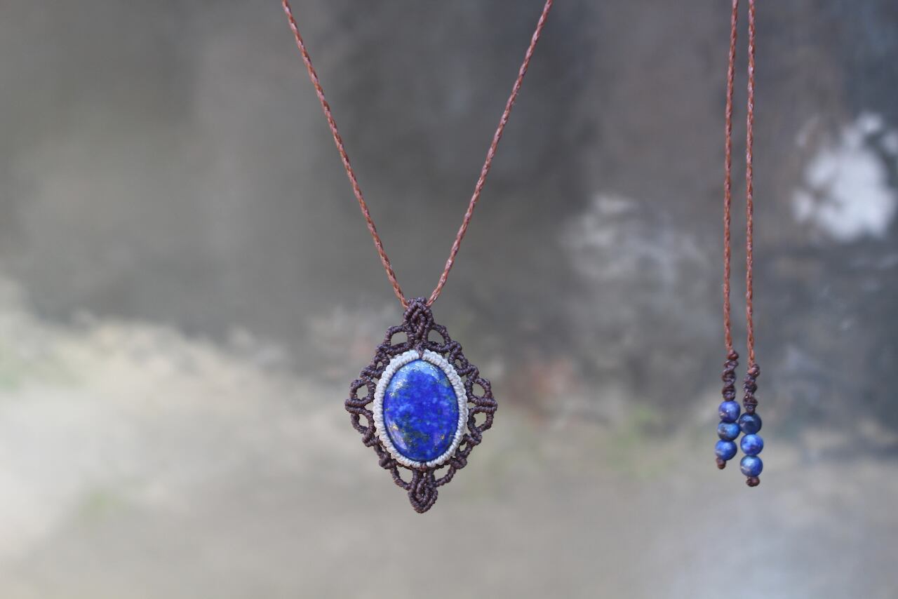 Lapis lazuli micro macrame design pendant