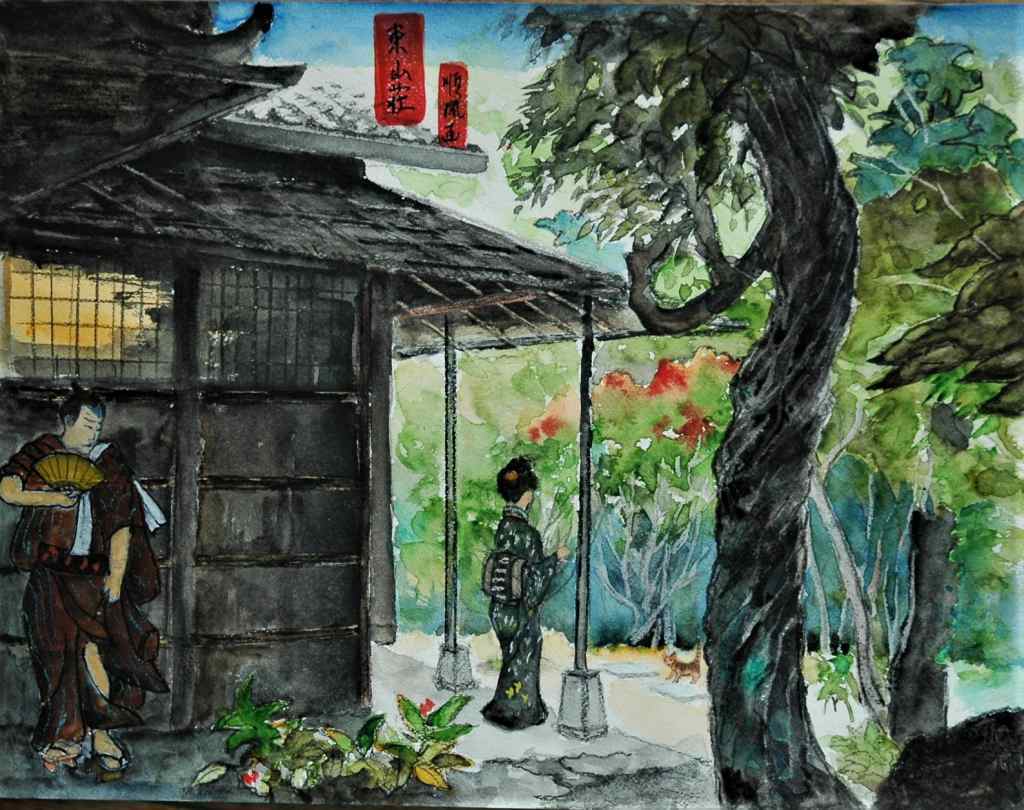 浮世絵風な水彩画 甚目寺観音