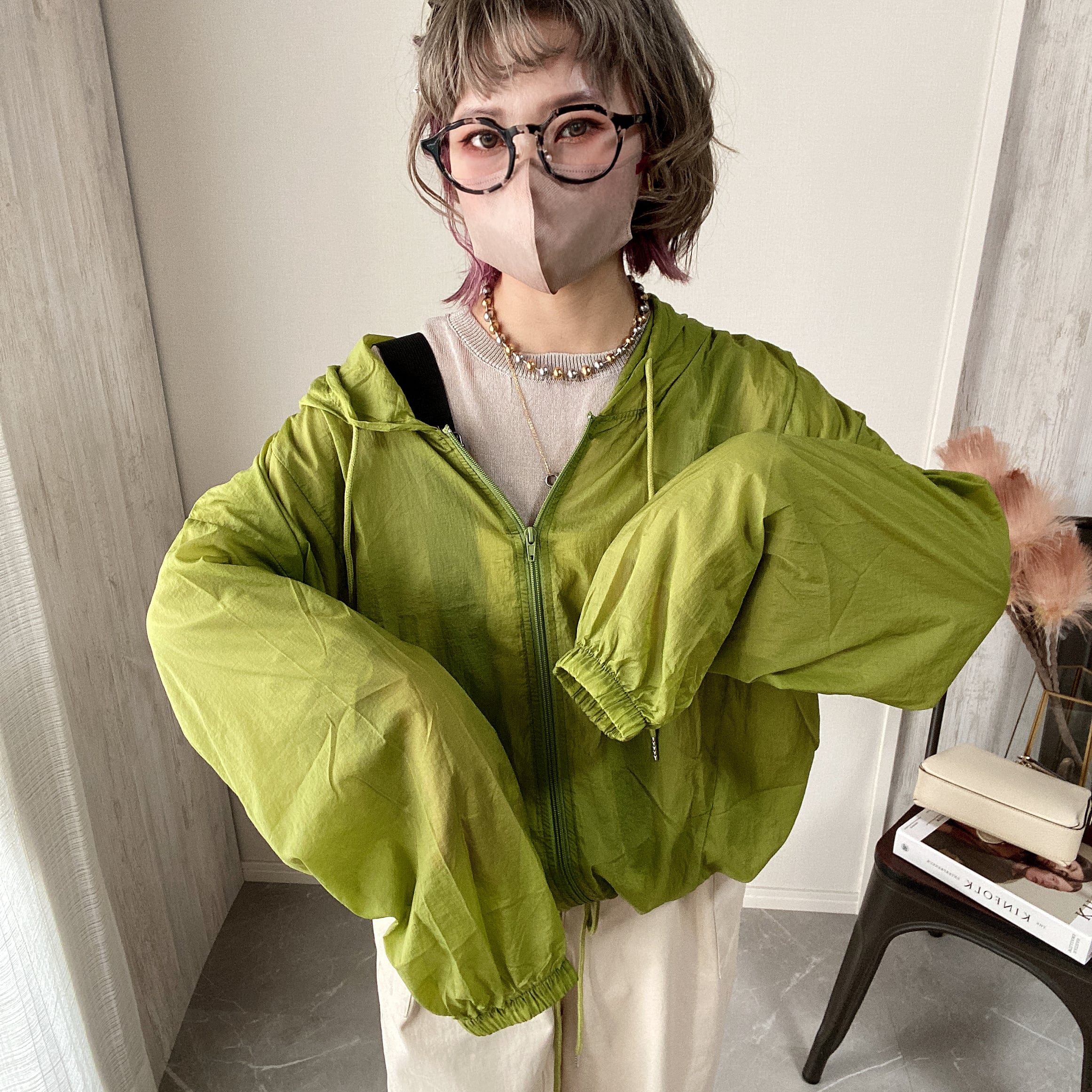 nylon thin parker【Khaki】