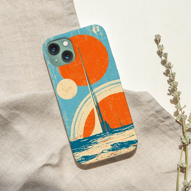 受注生産 iPhoneケース オレンジ惑星と水平線の宇宙柄｜レトロ宇宙 RFSP032B