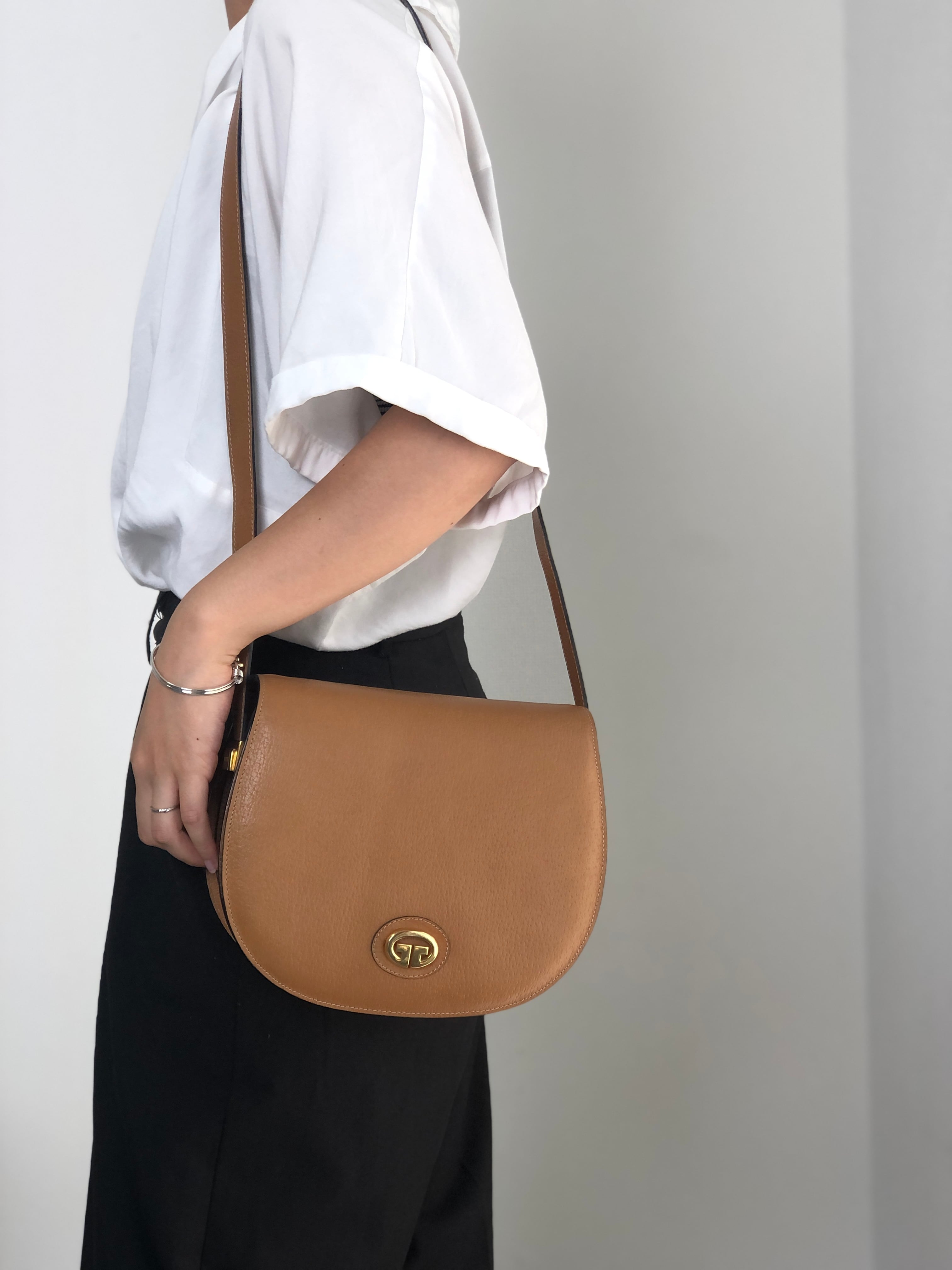 GUCCI グッチ ショルダーバッグ ブラウン GG レザー ラウンド vintage
