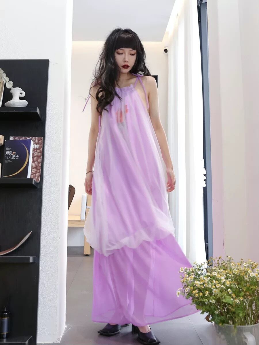 ワンピース 紫 ピンク 水色 長い キャミソール エスニック 花柄