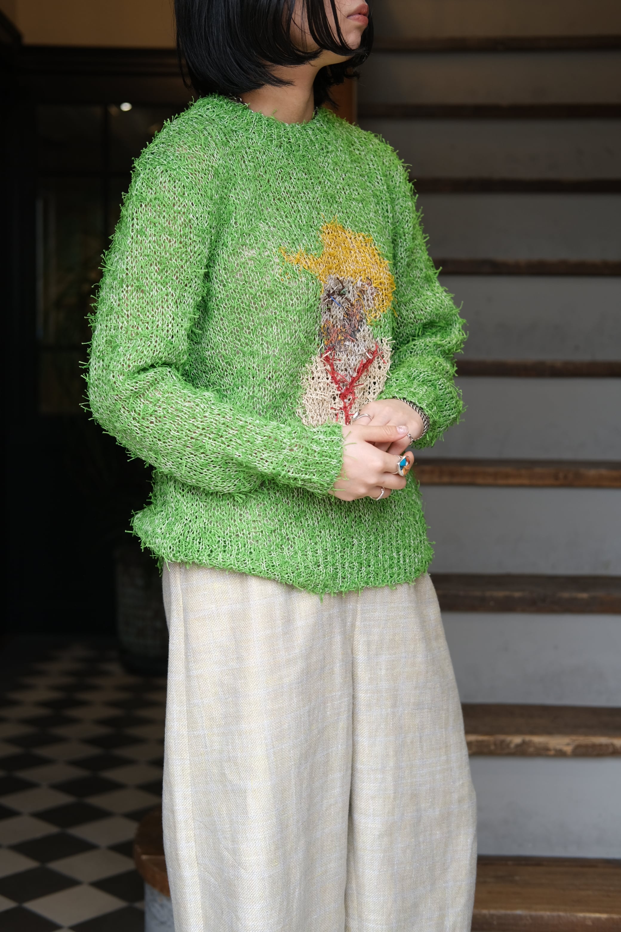 kota gushiken】Summer Van Gogh Long Skeeve Top - green | loop
