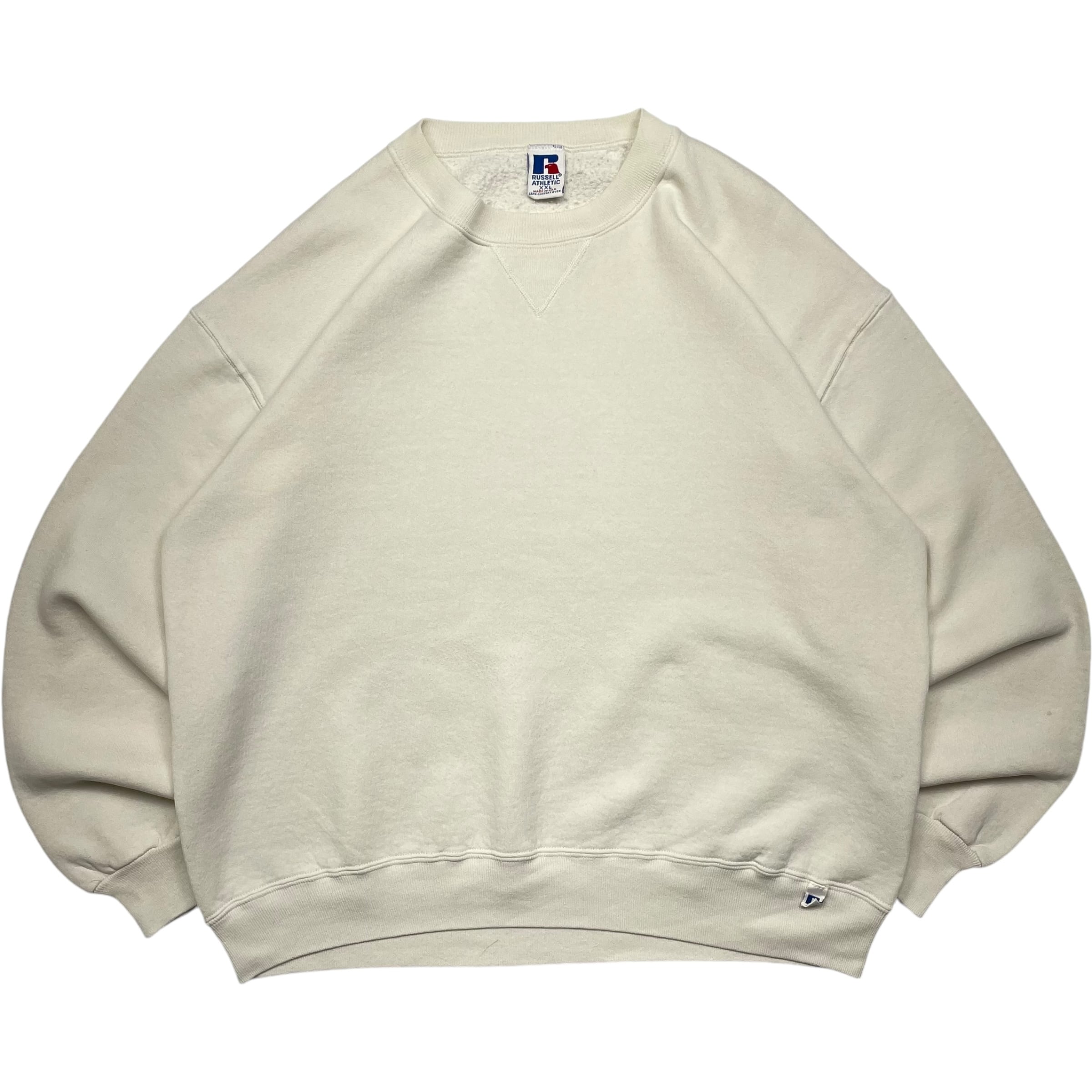 《XXL》 russell athletic ラッセルアスレチック スウェット 前V 無地 ホワイト USA製 90年代 vintage no.4621