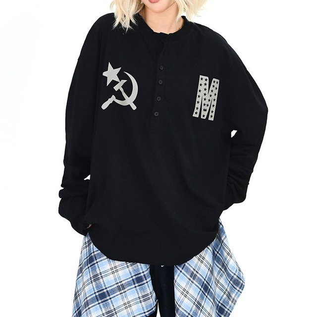 スターシンボルバックプリントヘンリーロンT 2col   R01678