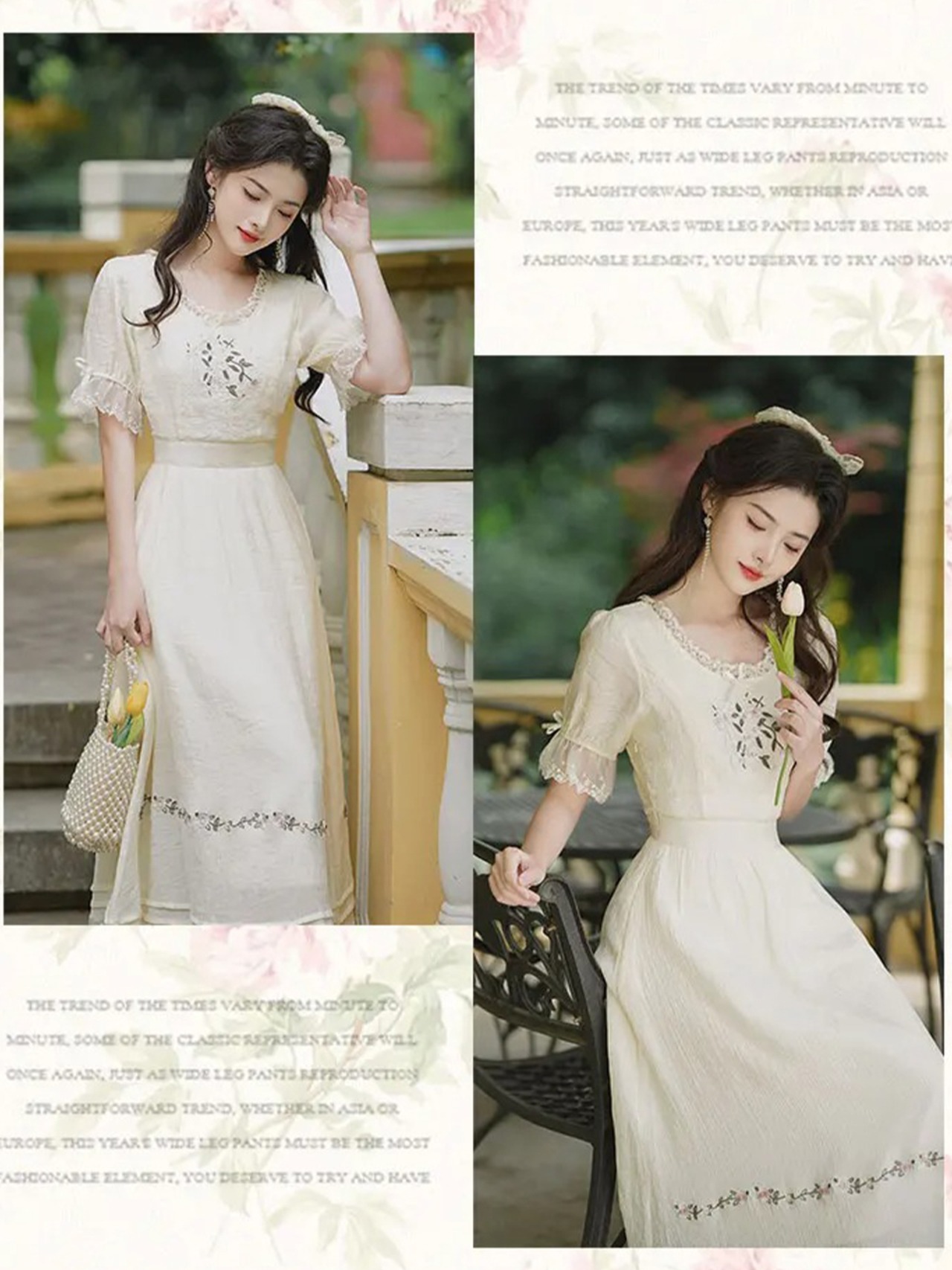 【0016】White Lace Flower Embroidery Short Sleeve Dress