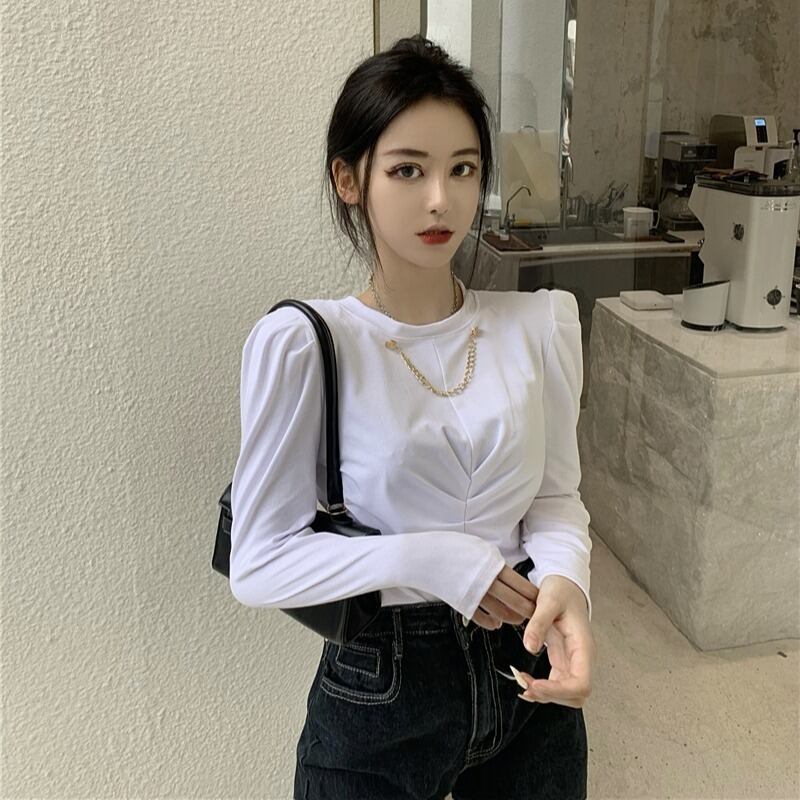 Tシャツ シャツ スリムホワイトスプリングトップス ロング 春物 ブラックストロベリース50732714456