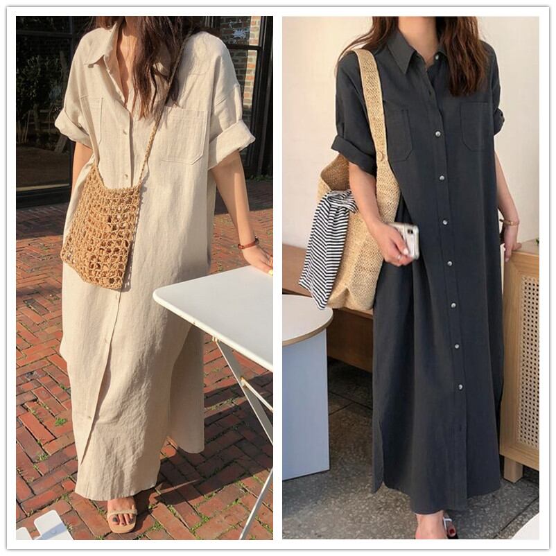 ワンピース シャツワンピース ロング丈ワンピース レディース 半袖